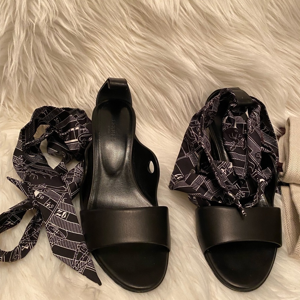 Rare and Beautiful Hermes Scarf Sandals Black size 35.5 - Picture 12 of 13